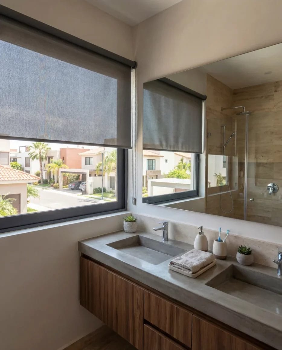 persiana enrollable screen negra en baño