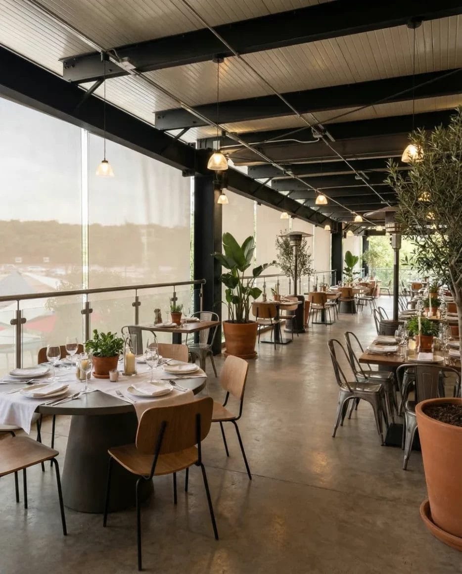 toldo vertical en terraza de restaurante